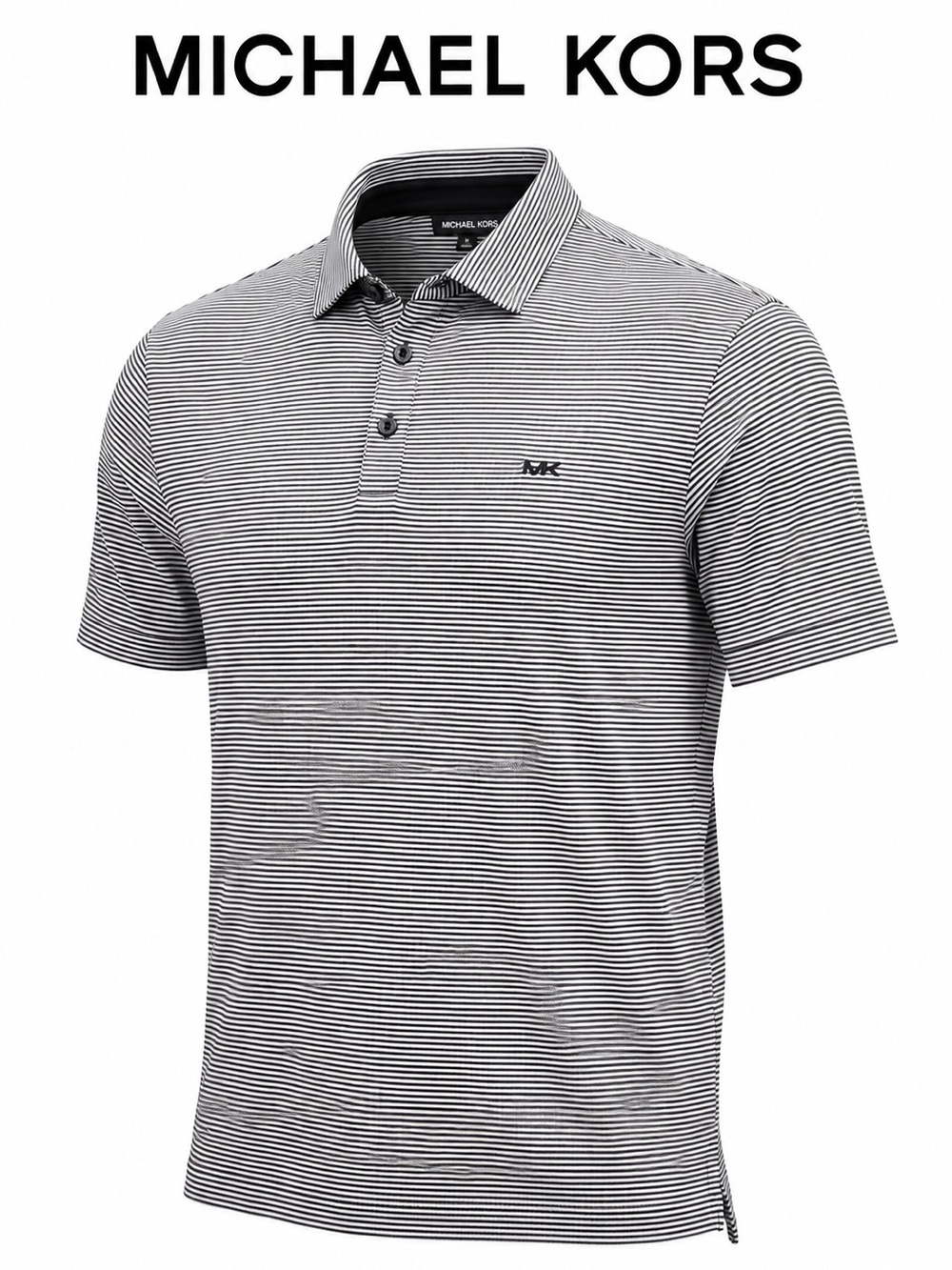 Michael Kors Men’s Black and White Micro-Stripe Polo